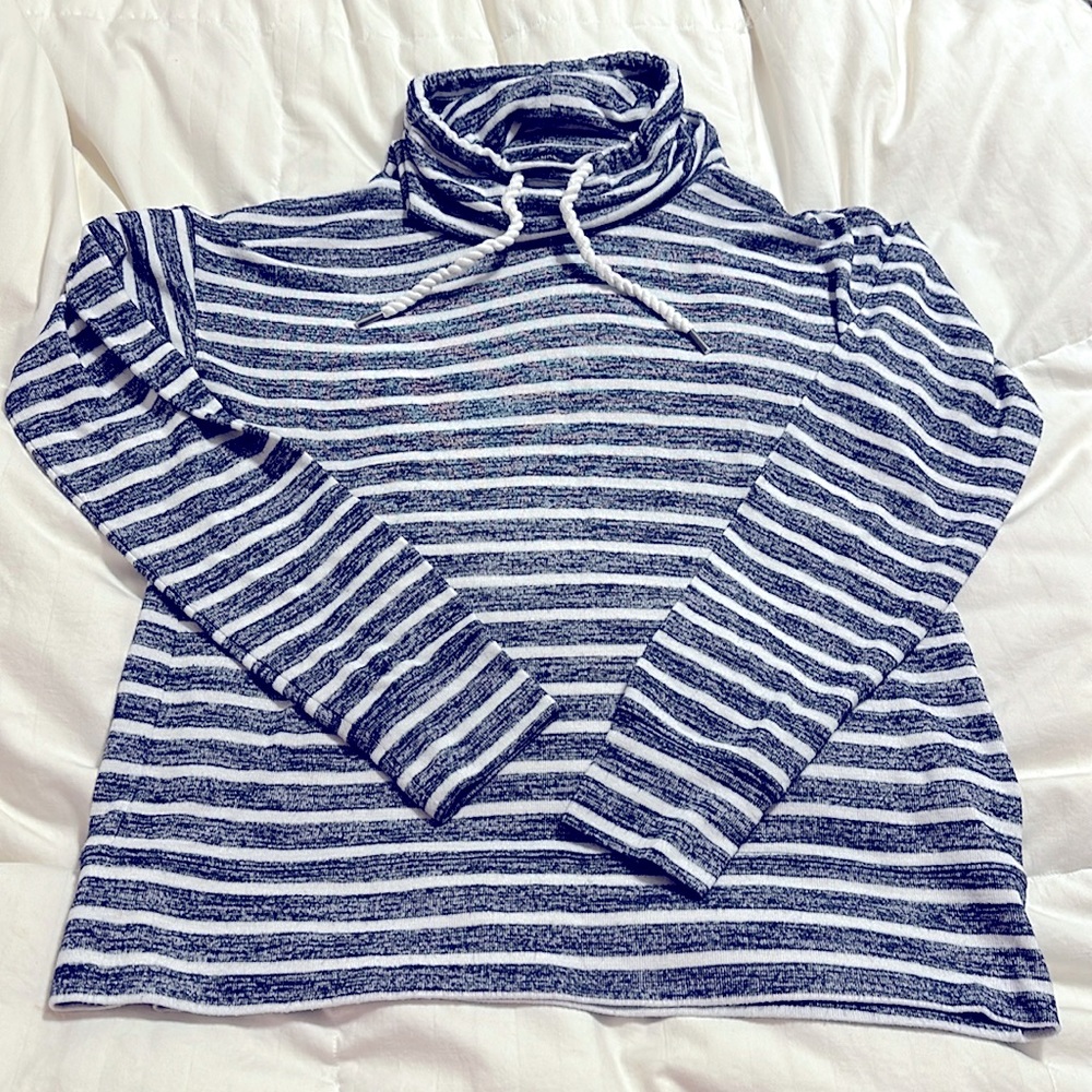 Banana Republic Blue and White Striped Turtleneck Sweater